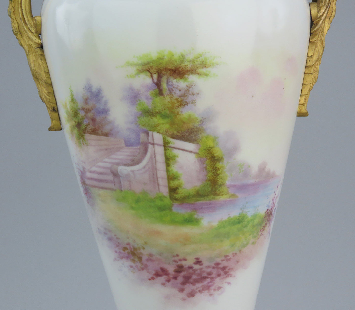 Stunning c1905 French Hand Painted Porcelain Ormolu Courting Scene Table Lamp