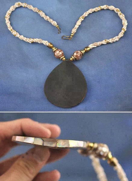 Mother of Pearl and Abalone Shell Necklace w/ Large Teardrop Pendant