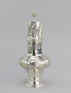 1744 English George II Large Sterling Silver Caster Shaker Hand Chased 7.75"