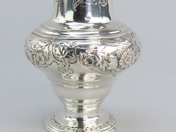 1744 English George II Large Sterling Silver Caster Shaker Hand Chased 7.75"