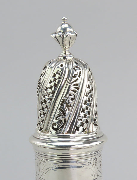 1744 English George II Large Sterling Silver Caster Shaker Hand Chased 7.75"