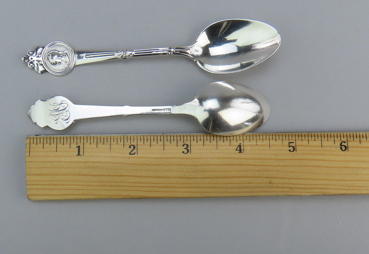 4 Crisp Gorham Medallion pattern Sterling Silver Teaspoons