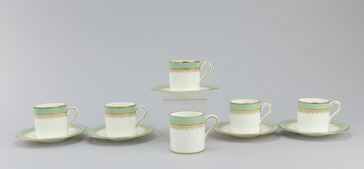 1960s Vintage Wedgwood Eccles Bead Celadon Service For 5 Demitasse Cups Saucers