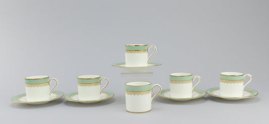 1960s Vintage Wedgwood Eccles Bead Celadon Service For 5 Demitasse Cups Saucers