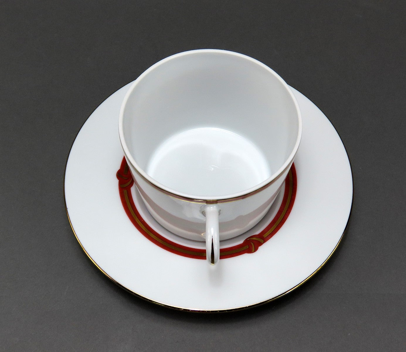 Handsome Set 6 Cup and Saucer Procelain Christofle Rubanea Rouge Pattern