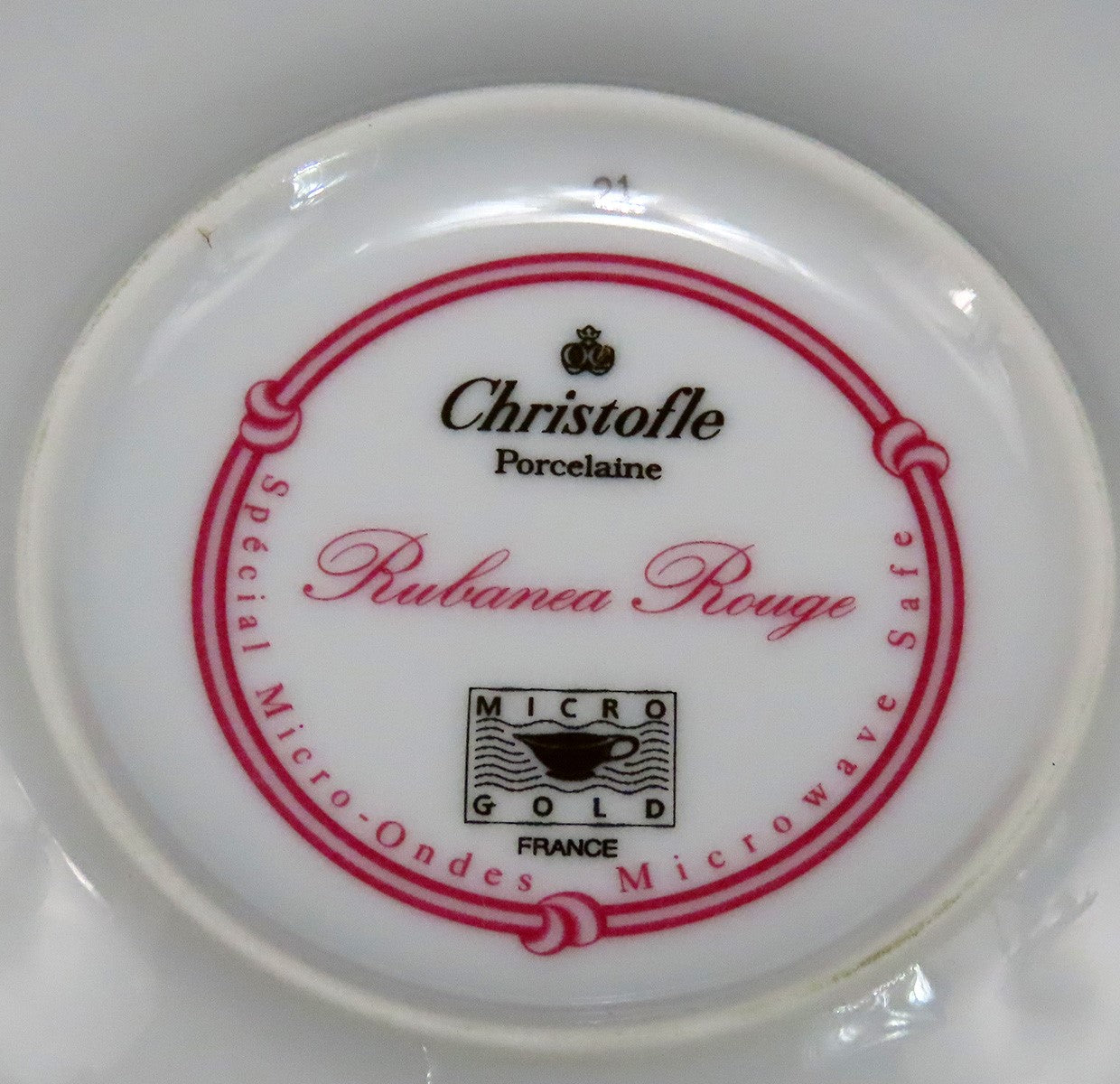 Handsome Set 6 Cup and Saucer Procelain Christofle Rubanea Rouge Pattern