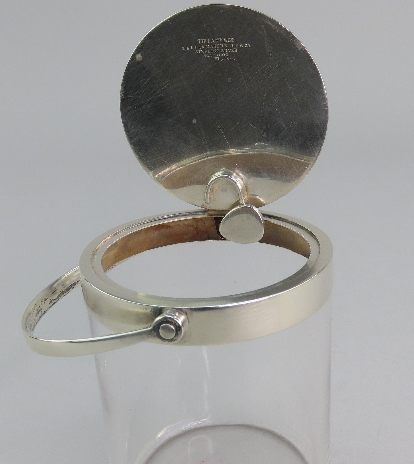 Rare Tiffany Co Sterling Silver Glass Compote Jam Jar Mustard Pot Mechanical Lid