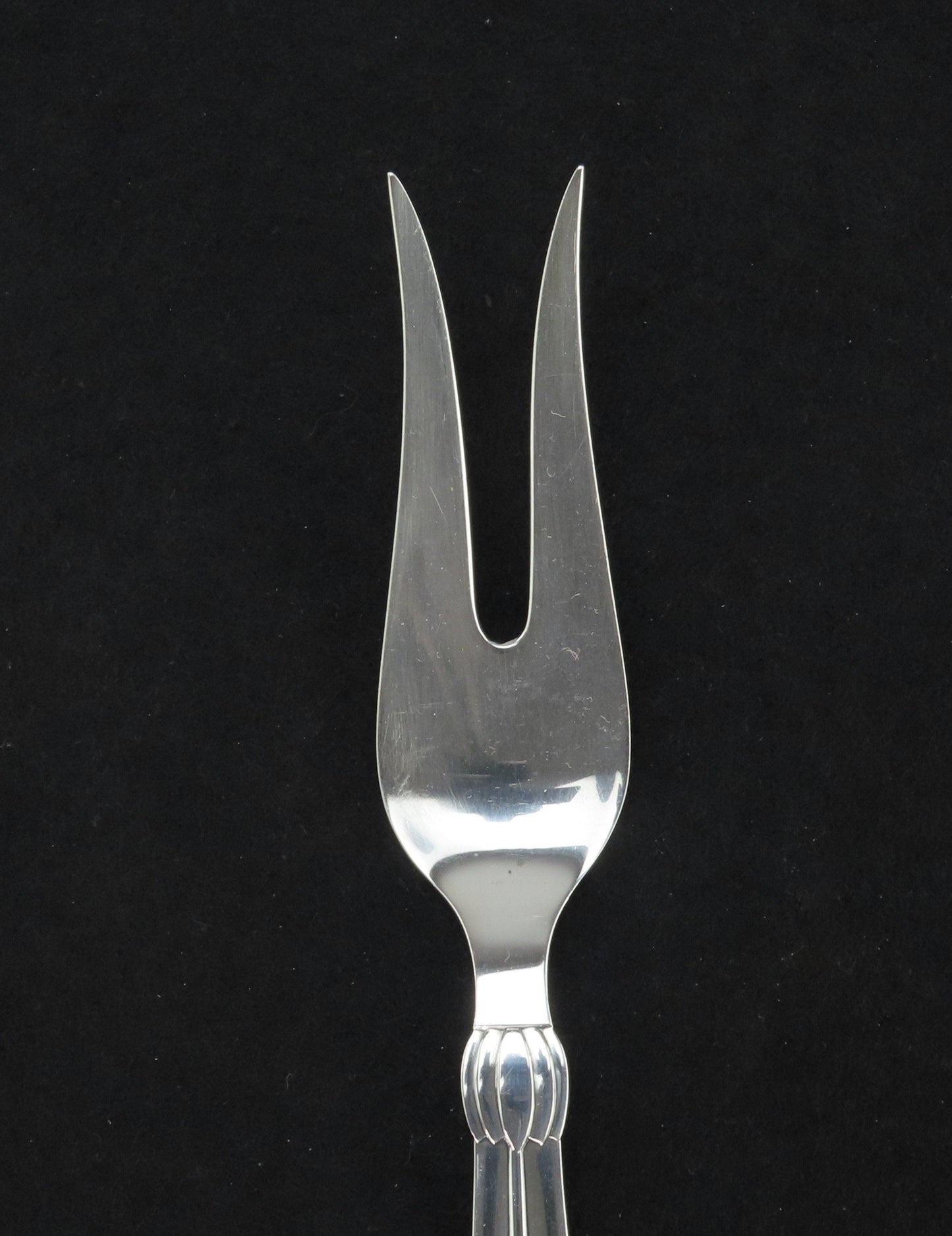 Beautiful 1951 Danish Silver Handwrought Butterfly Flower Handle Serving Fork