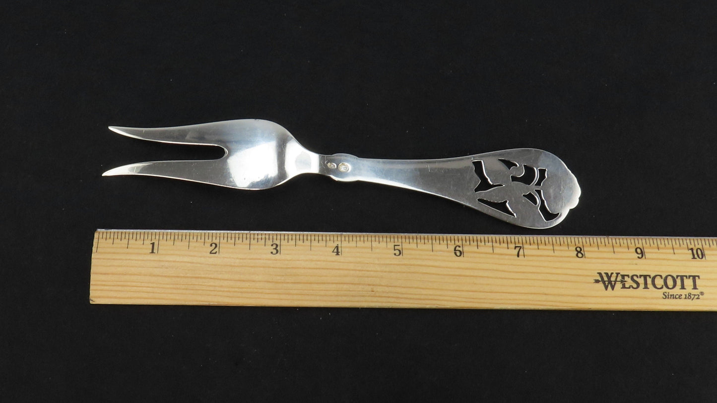 Beautiful 1951 Danish Silver Handwrought Butterfly Flower Handle Serving Fork