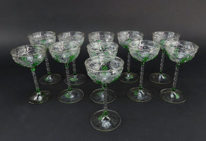 11 Fabulous 2oz Alsace-Style Wine Glasses Green Grape Clusters Textured Design