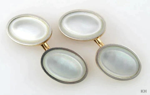 Nice 14k Yellow Gold Platinum & Mother Of Pearl Cufflinks By Larter