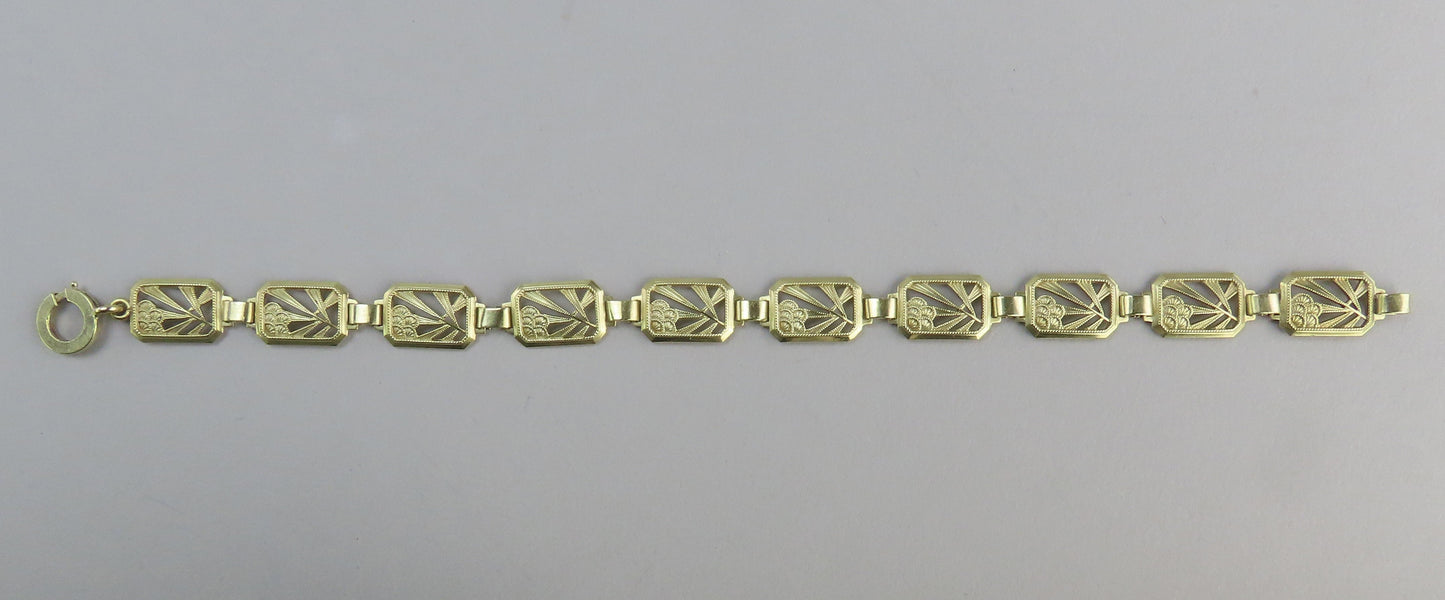 Stylish VTG Diana 14k Yellow Gold Openwork Leaves Bracelet