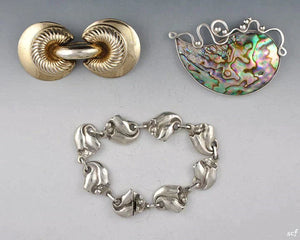 2 Sterling Pins Abalone Shell 1 Bracelet 7 1/2"