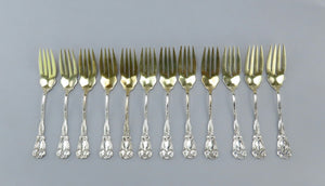 Fine Set 12 Durgin Sterling Silver Tulip Art Nouveau Salad Dessert Forks C Mono