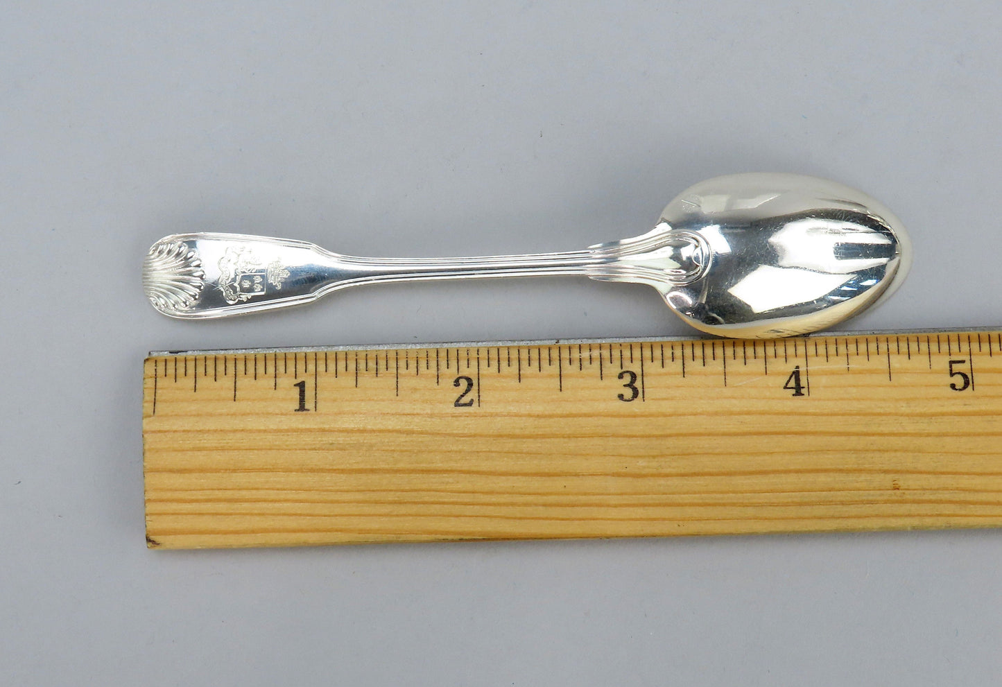 Superb Set Antique French 950 Silver Puiforcat Fiddle Shell Spoons w Great Crest