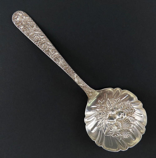 c1940 Sterling Silver S Kirk Repousse Flower Fruit Bowl Large Serving Spoon