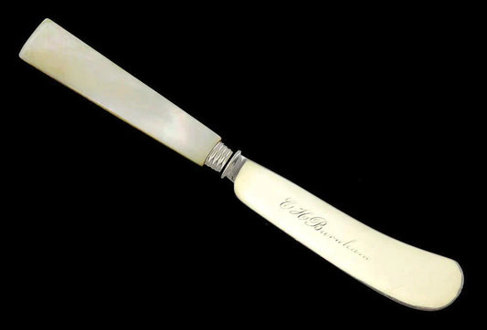 Antique 19th Century Mother of Pearl American Coin Silver Cheese/Butter Knife