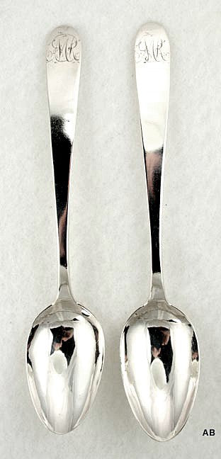 2 J. Shoemaker 1790s Early American Coin Silver Teaspoons