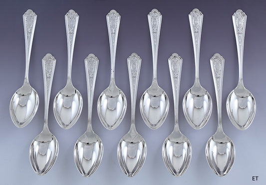 Great set 11 Watson Sterling Silver Hand Engraved Demitasse Spoons