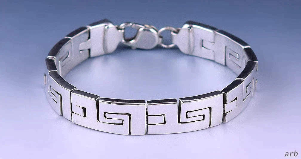 Delightful Modern Sterling Silver Greek Key Pattern Bracelet Made in Mexico