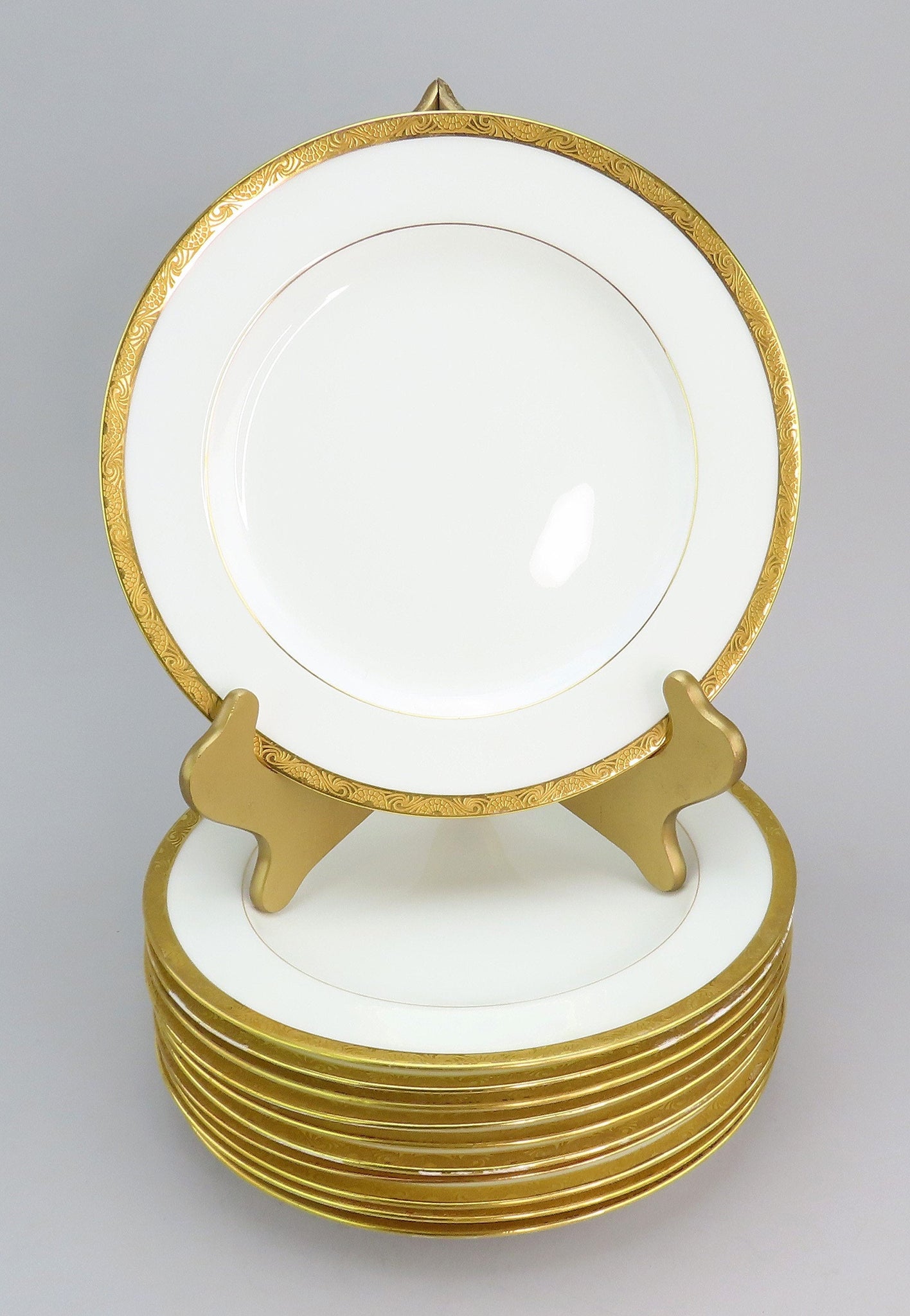 1910 Great Set 11 Antique Mintons Gold Gilt Rim Dinner Plates 10 3/8"