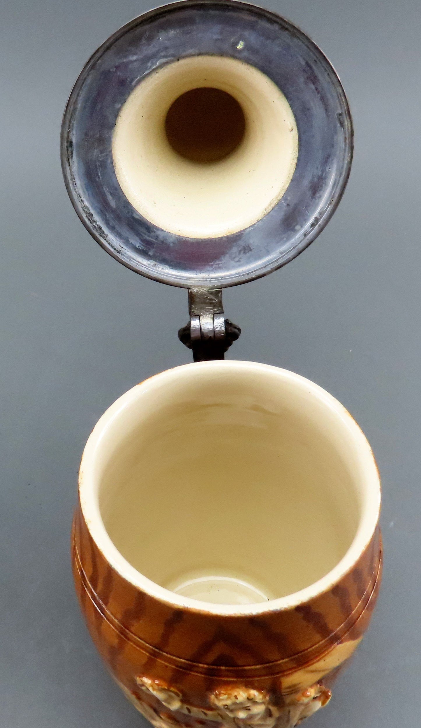 Charming Pair German Porcelain Beer Steins Lidded Reinhold Hanke Bowling Pin