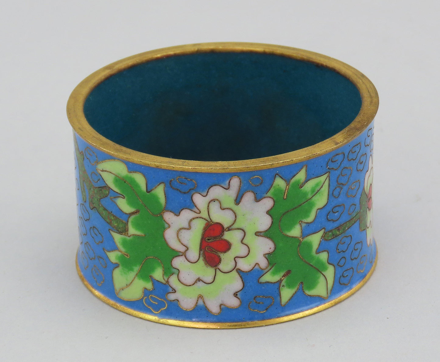 Great Set 10 VTG Chinese Cloisonne Gilt Flowers Birds Napkin Rings