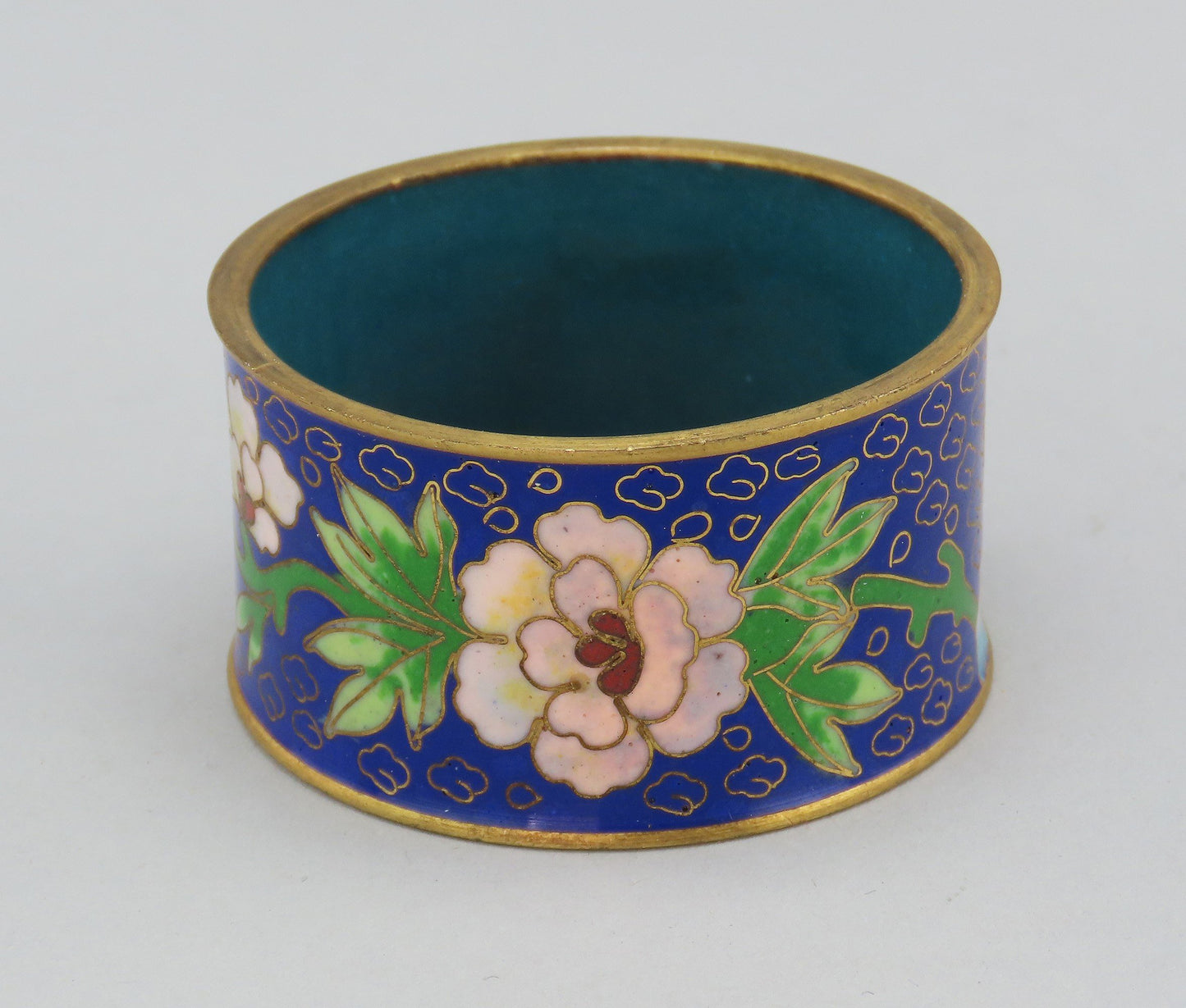 Great Set 10 VTG Chinese Cloisonne Gilt Flowers Birds Napkin Rings