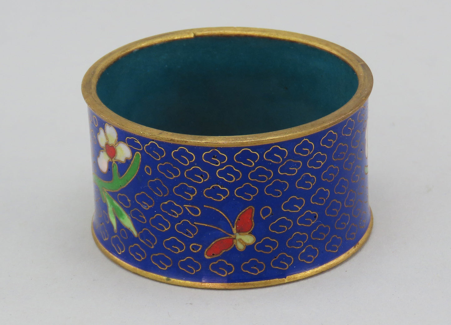 Great Set 10 VTG Chinese Cloisonne Gilt Flowers Birds Napkin Rings