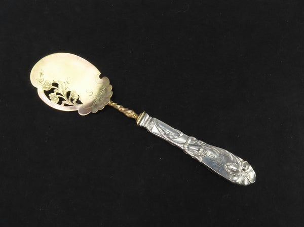 Beautiful Antique Art Nouveau German Silver Floral Pastry Server w Pierced Blade