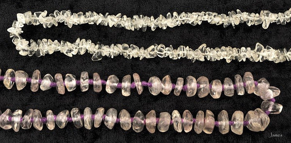 2 Long Clear Rock Crystal Beaded Necklaces Purple