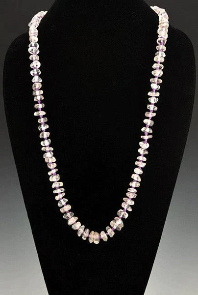 2 Long Clear Rock Crystal Beaded Necklaces Purple