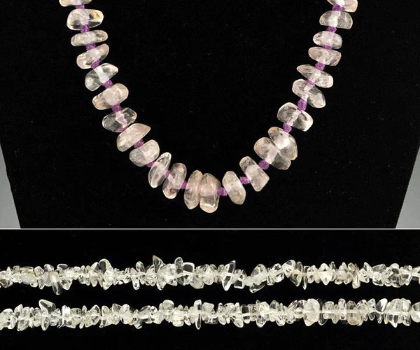 2 Long Clear Rock Crystal Beaded Necklaces Purple