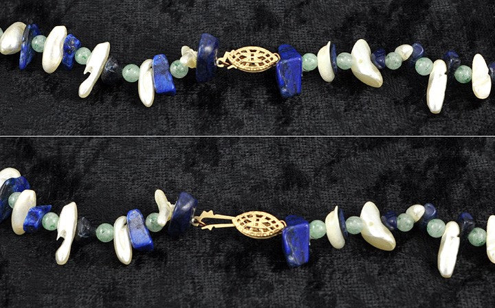 Genuine Pearl Lapis Aventurine Stone Necklace 36.5"