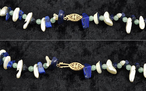 Genuine Pearl Lapis Aventurine Stone Necklace 36.5"