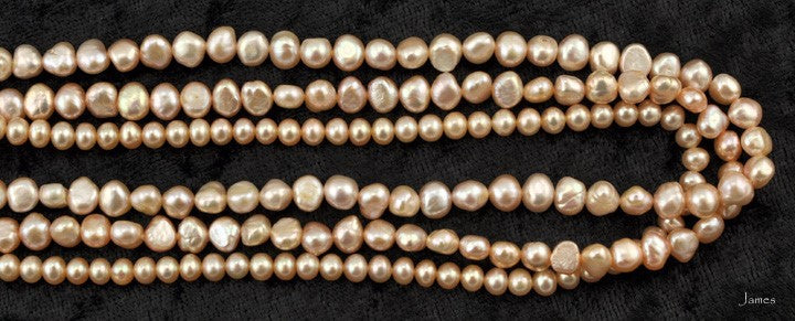 3-Strand Pink Genuine Baroque Pearl Necklace 14K Clasp