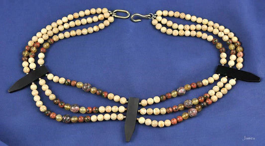 Neat Triple-Strand Genuine Agate/Stone Bead Necklace
