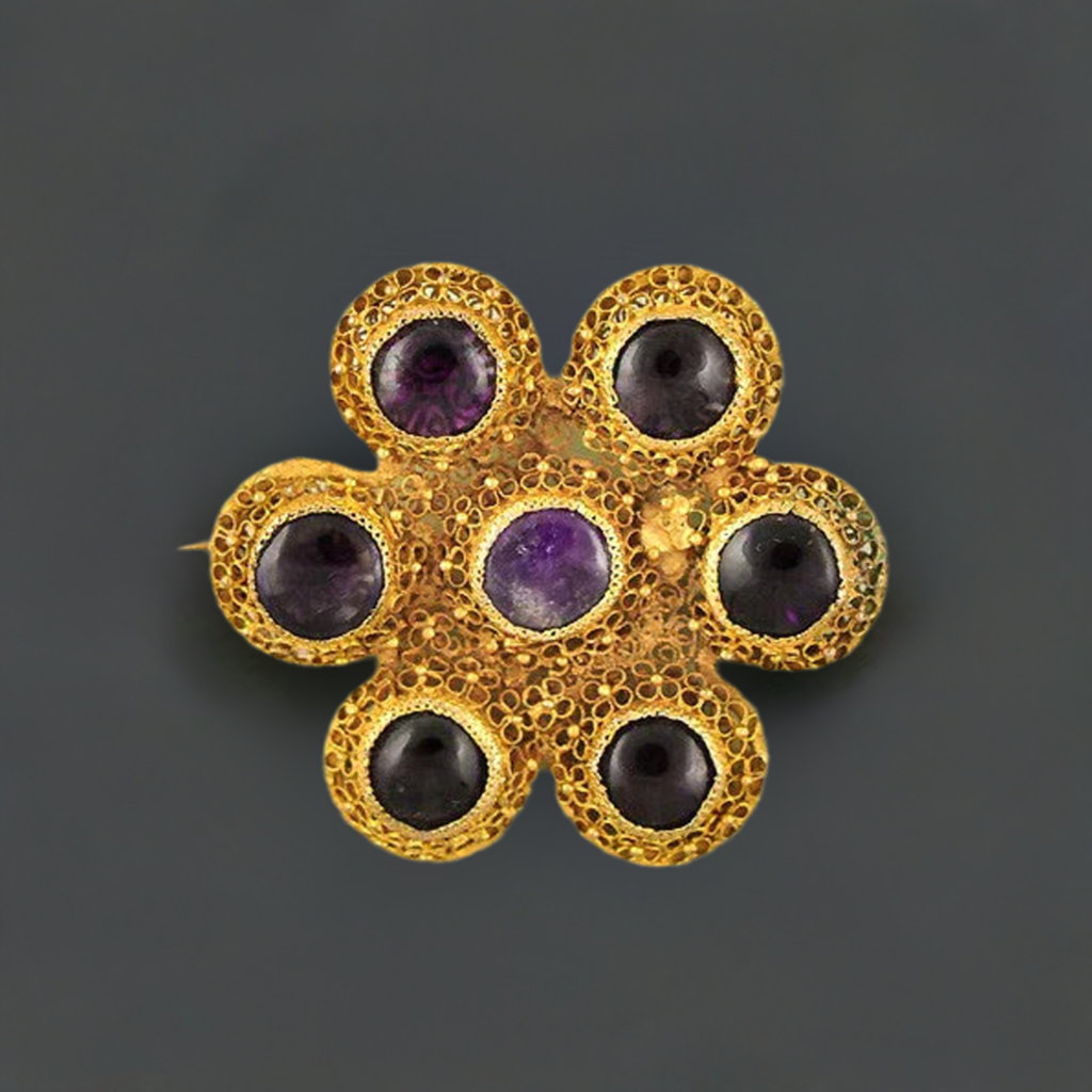 Antique Gold-tone Filigree Amethyst Purple Glass Pin