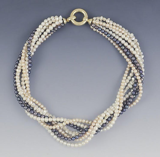 Gorgeous Italian 7 Strand Multi Colored Pearl Necklace