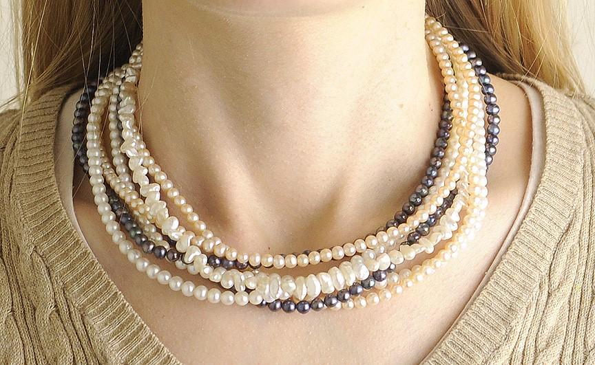 Gorgeous Italian 7 Strand Multi Colored Pearl Necklace