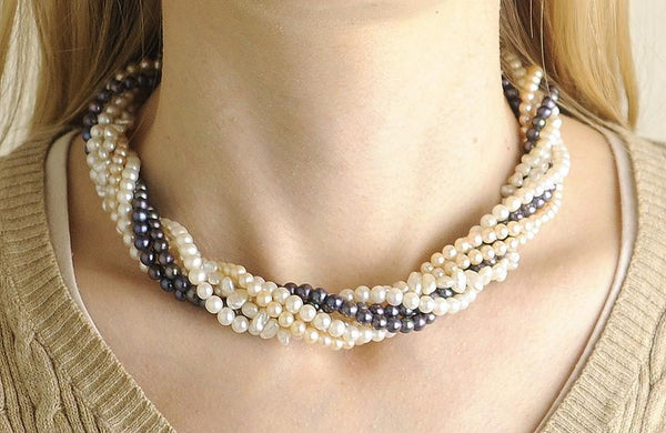 Gorgeous Italian 7 Strand Multi Colored Pearl Necklace