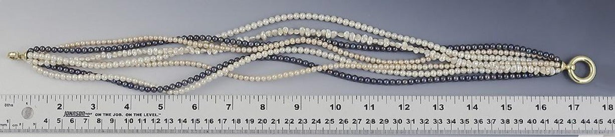 Gorgeous Italian 7 Strand Multi Colored Pearl Necklace