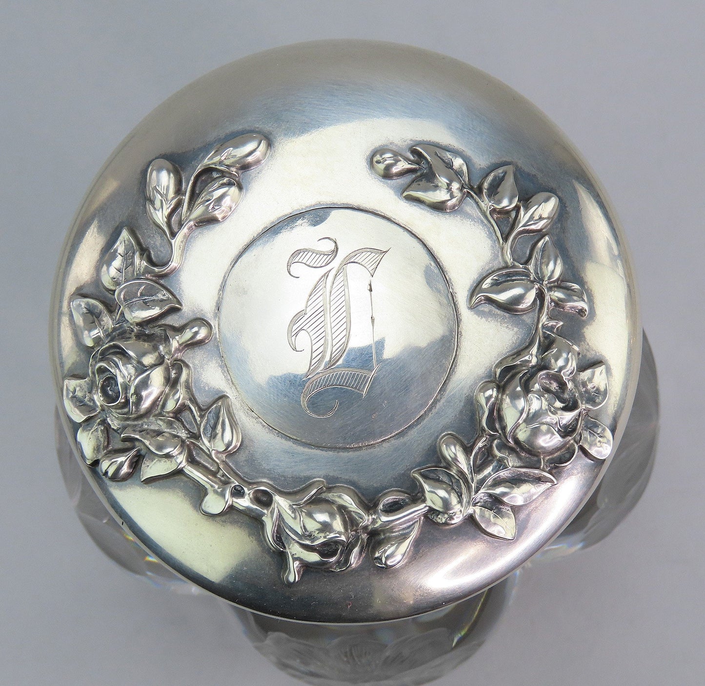 Superb c1890s Gorham Sterling Silver ABP Intaglio Flowers Cut Glass Inkwell