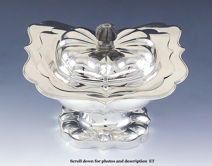 Antique 1848 Dutch Silver Covered Dish Sugar Pedestal Bowl 19th Century