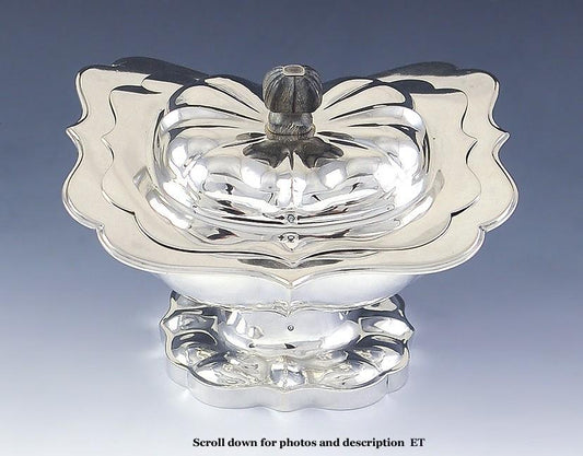 Antique 1848 Dutch Silver Covered Dish Sugar Pedestal Bowl 19th Century