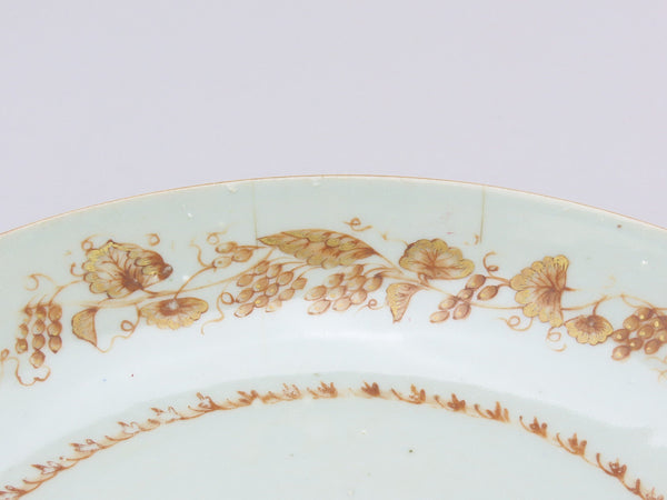 Exceptional Set 6 c1790 Chinese Export Porcelain Brown Grape Vine 9.5" Plates