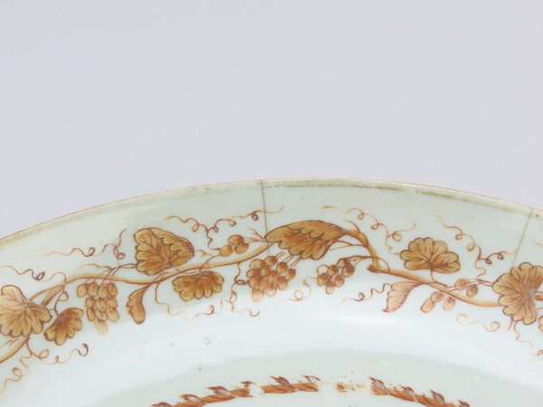 Exceptional Set 6 c1790 Chinese Export Porcelain Brown Grape Vine 9.5" Plates