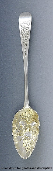 Antique 1809 Georgian English Sterling Silver Hand Chased Fruit Serving Spoon