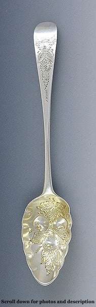 Antique 1809 Georgian English Sterling Silver Hand Chased Fruit Serving Spoon