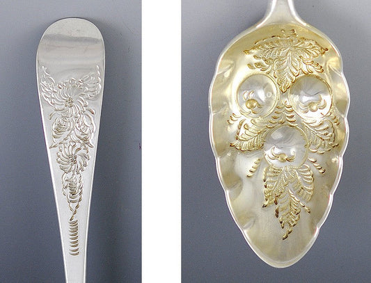 Antique 1809 Georgian English Sterling Silver Hand Chased Fruit Serving Spoon